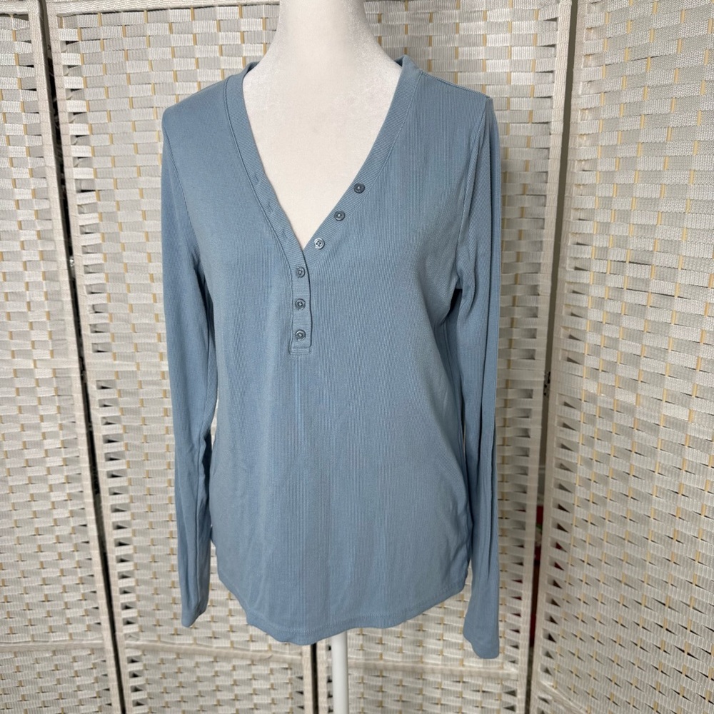 Lands' End Drapey Rib Skimming Long Sleeve Henley T-Shirt - Picture 2 of 7